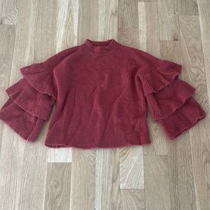 Women’s burnt orange ruffle sleeve sweater